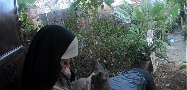  [Mrs Nelson] Stunning blonde nun rides a thick cock in the church garden